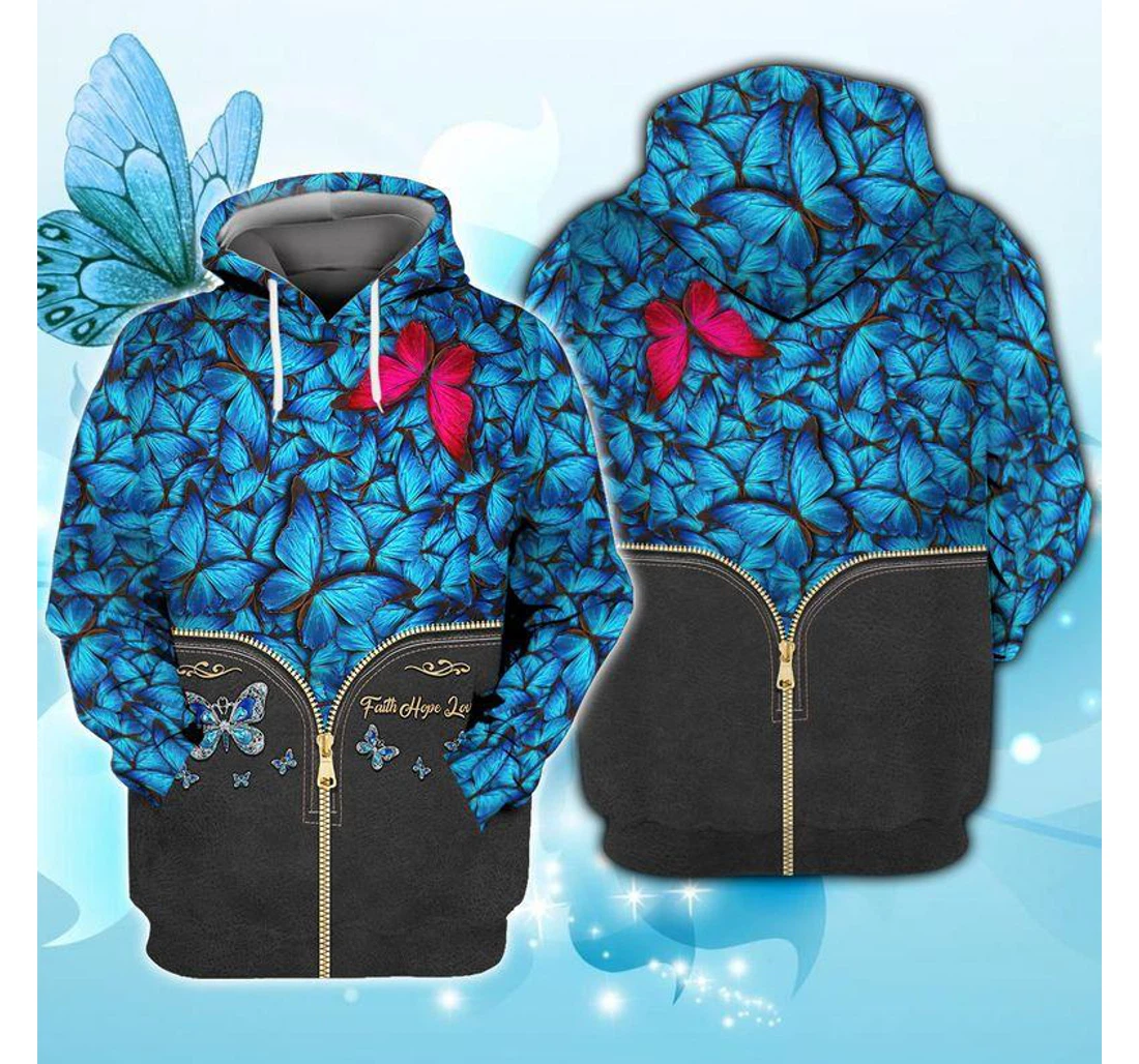 Butterfly Faith Hope Love - 3D Printed Pullover Hoodie