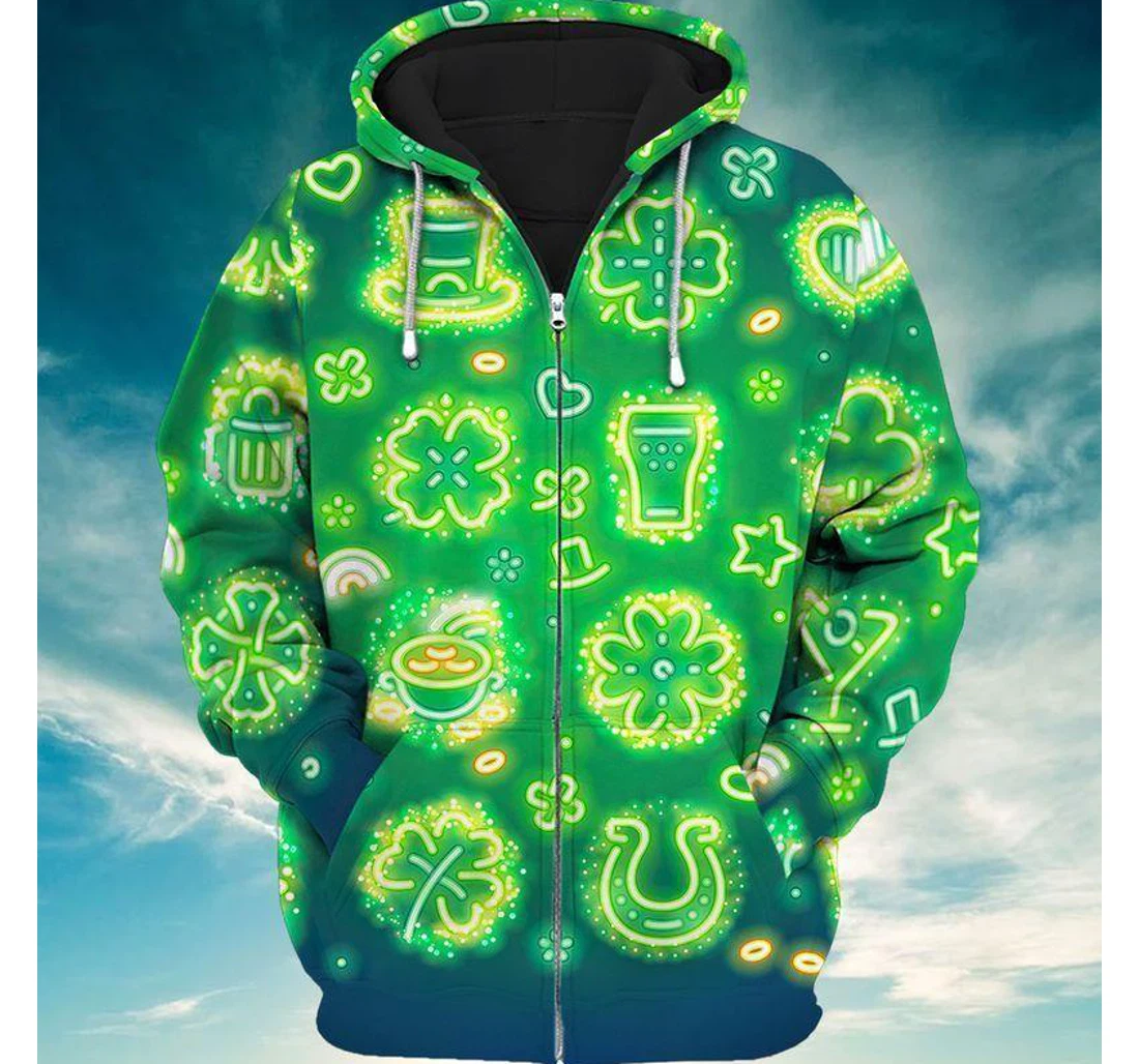 Personalized Zip Hoodie - Irish Symbols Green - 3D Printed