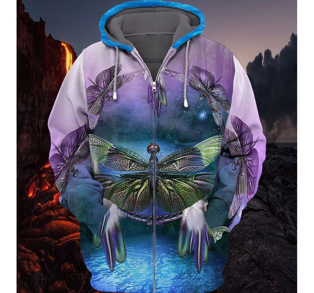 Personalized Zip Hoodie - Dragonfly On The Water - 3D Printed
