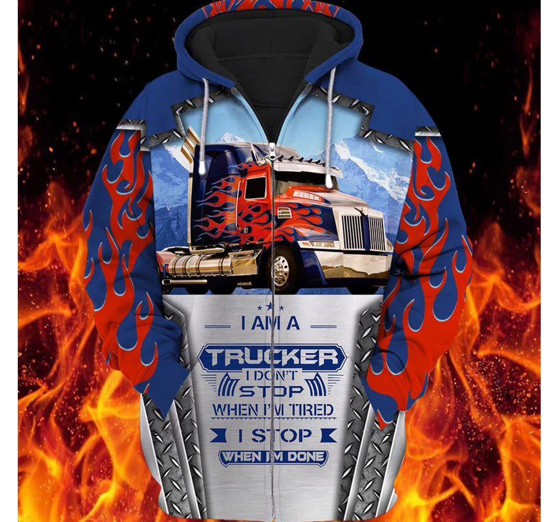 Zip Hoodie - I Am A Trucker Fire Blue - 3D Printed