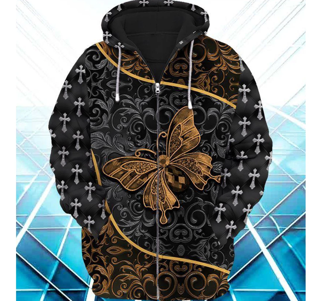 Zip Hoodie - Metal Butterfly The Cross - 3D Printed