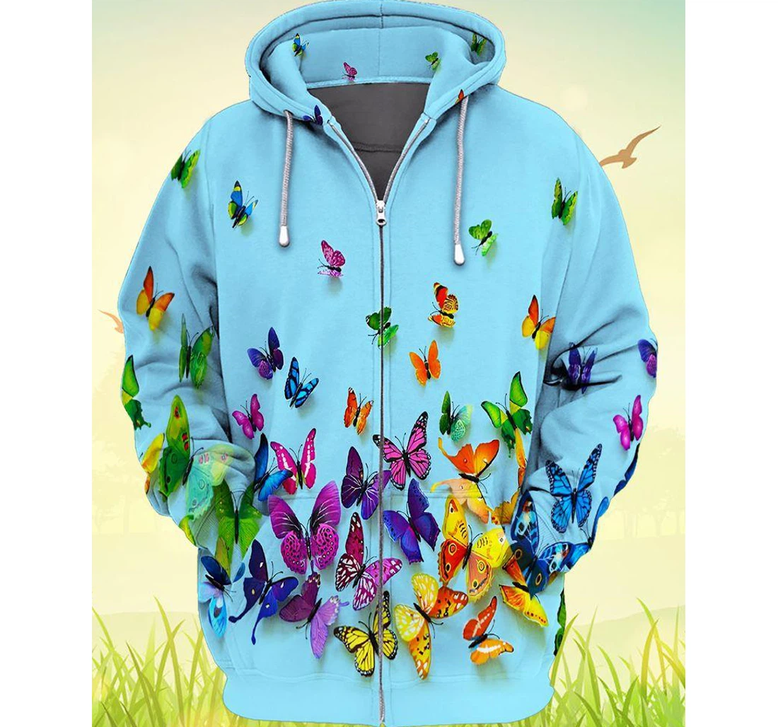 Zip Hoodie - Colorful Butterflies - 3D Printed