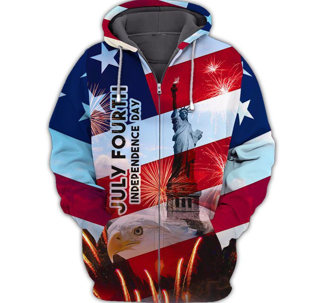Personalized Zip Hoodie - Eagle Statue Independence Day - 3D Printed