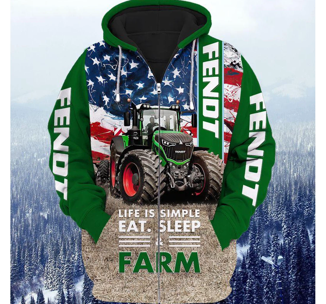 Zip Hoodie - Eat Sleep & Farm Green - 3D Printed