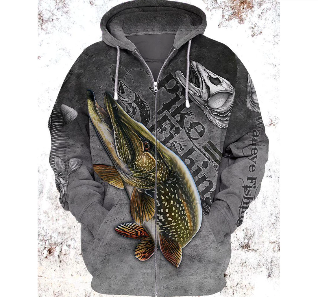 Zip Hoodie - Pike Fishing Printing Gift Fish Lovers - 3D Printed