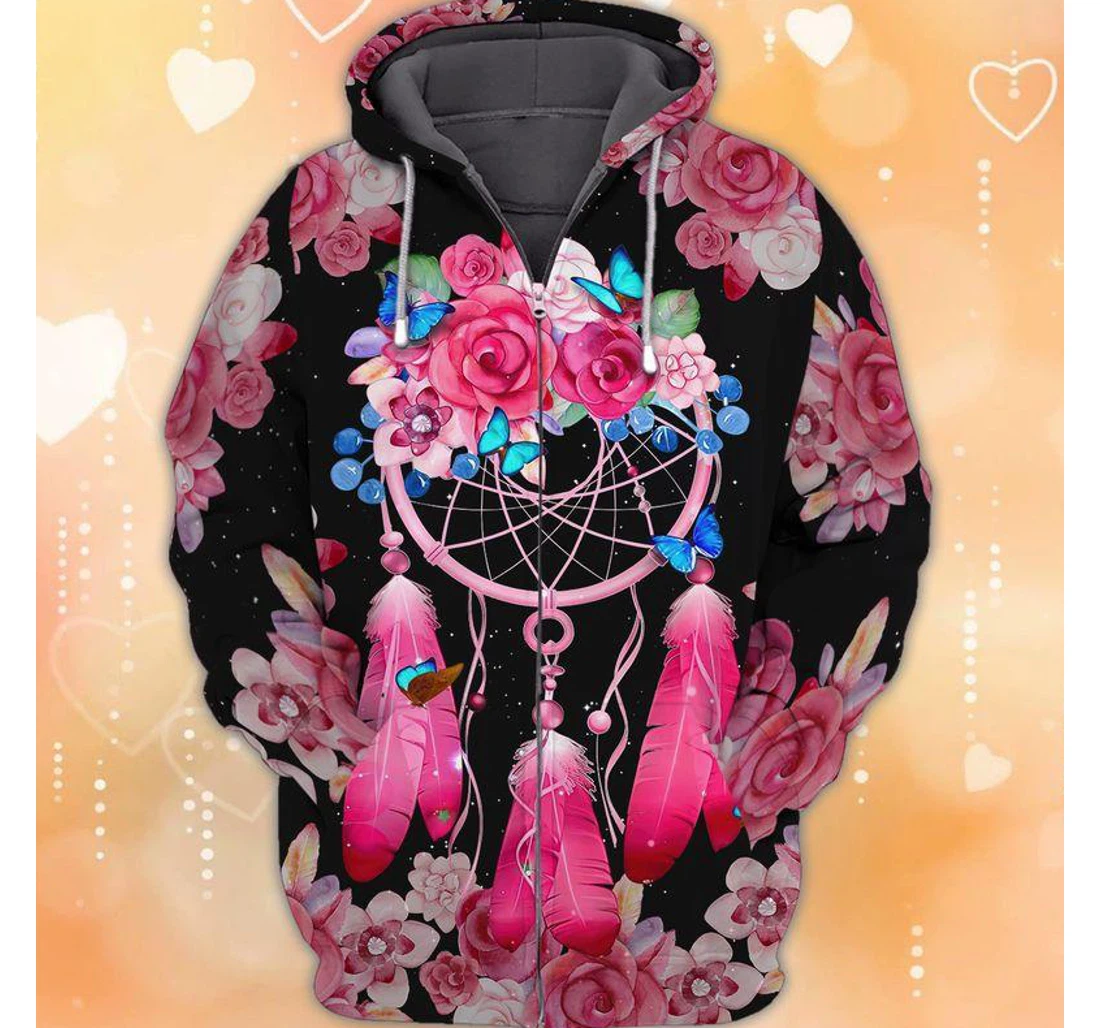 Zip Hoodie - Dreamcatcher Flora Pink Cute Shirts - 3D Printed