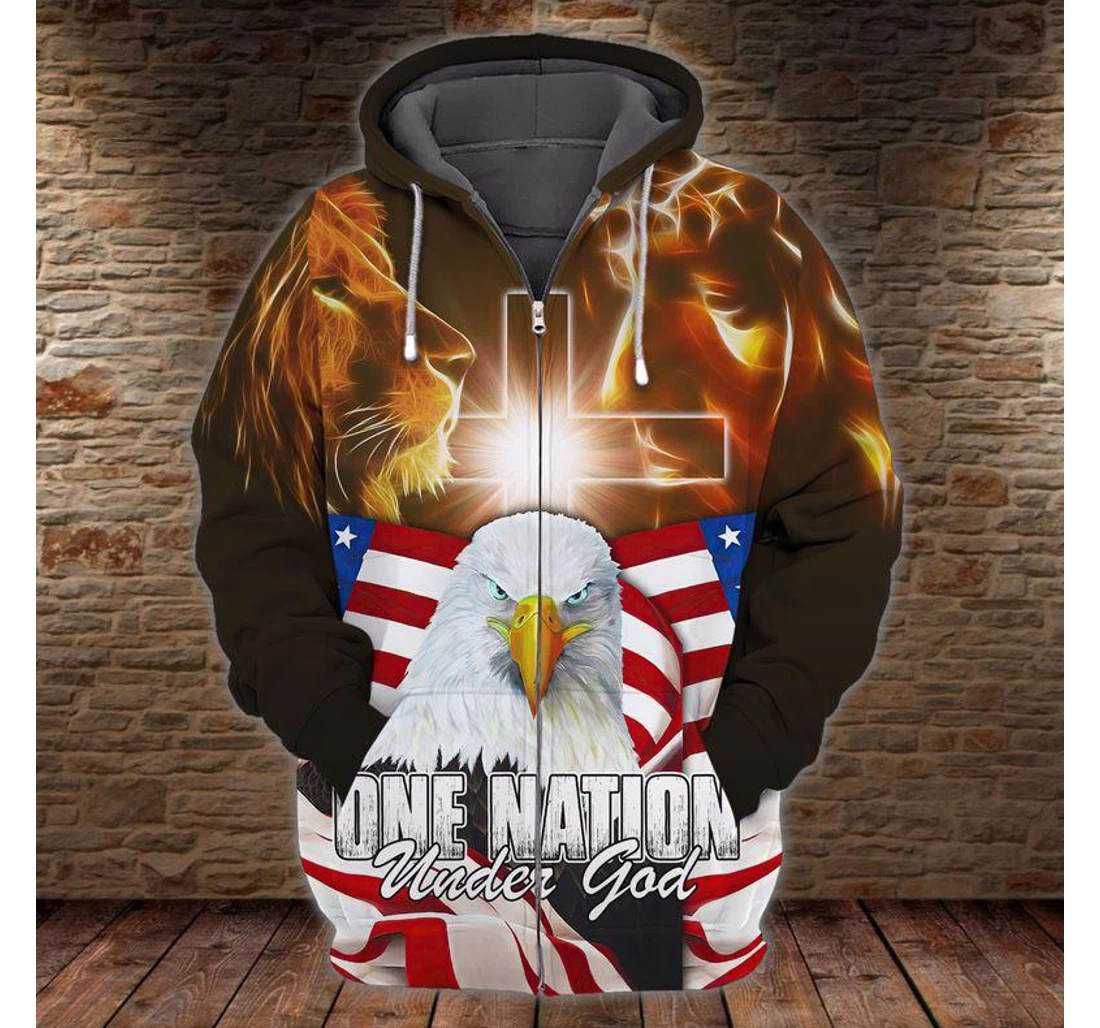 Personalized Zip Hoodie - One Nation Under God Eagle Independence Day - 3D Printed