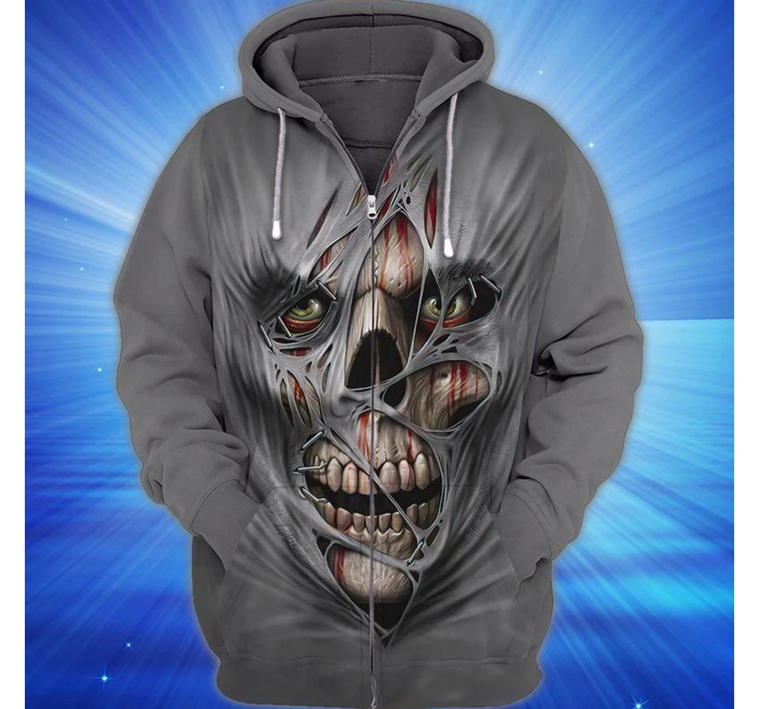 Zip Hoodie - Creepy Skull Halloween Cool - 3D Printed