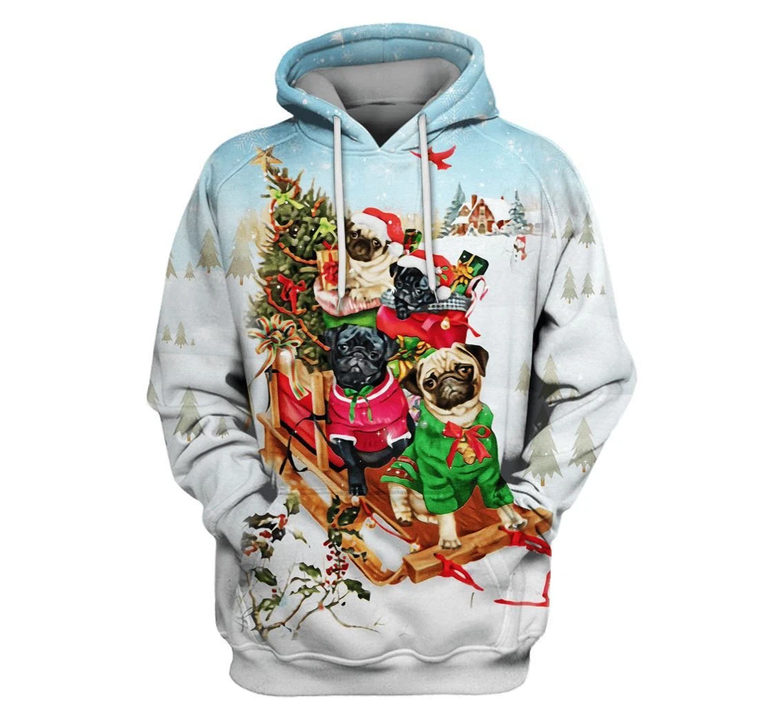 Pugs Bringing Christmas Presents Custom - 3D Printed Pullover Hoodie