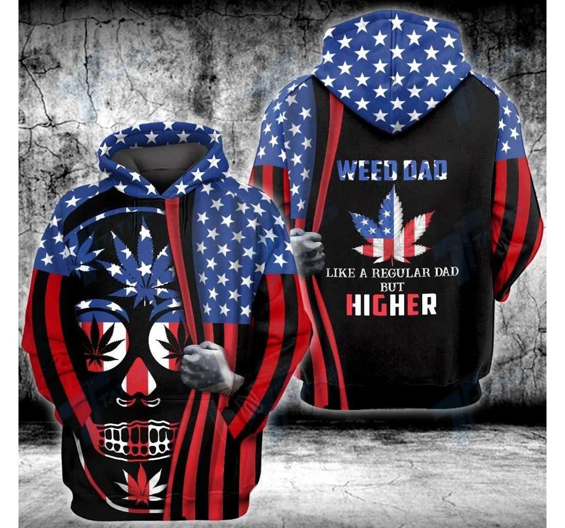 Father Day Dad Like A Regular Dad But Higher Skull American Flag - 3D Printed Pullover Hoodie