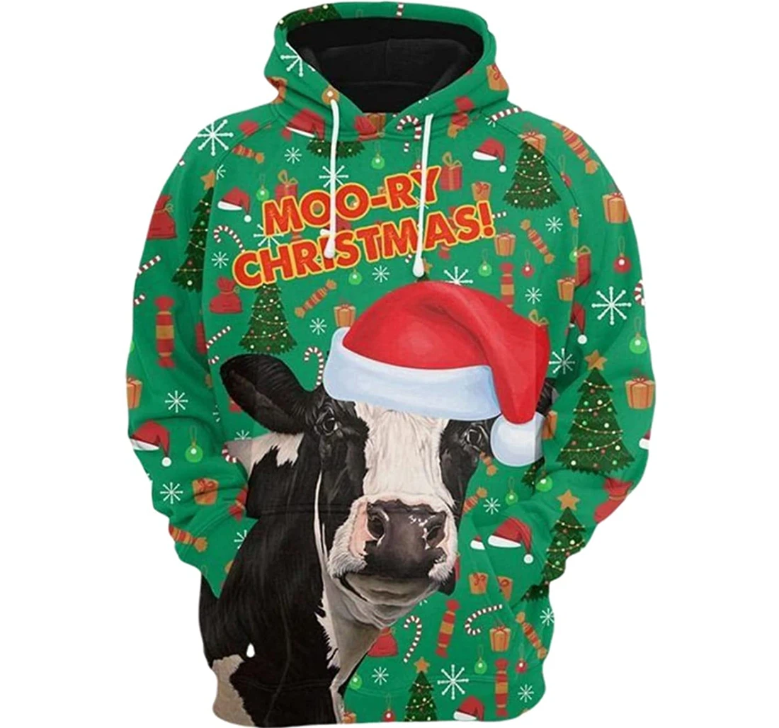 Dairy Cow Moory Christmas - 3D Printed Pullover Hoodie