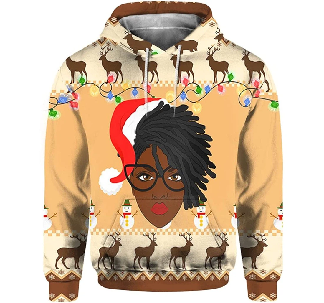 Christmas Woman Wearing Santa Hat Glasses - 3D Printed Pullover Hoodie