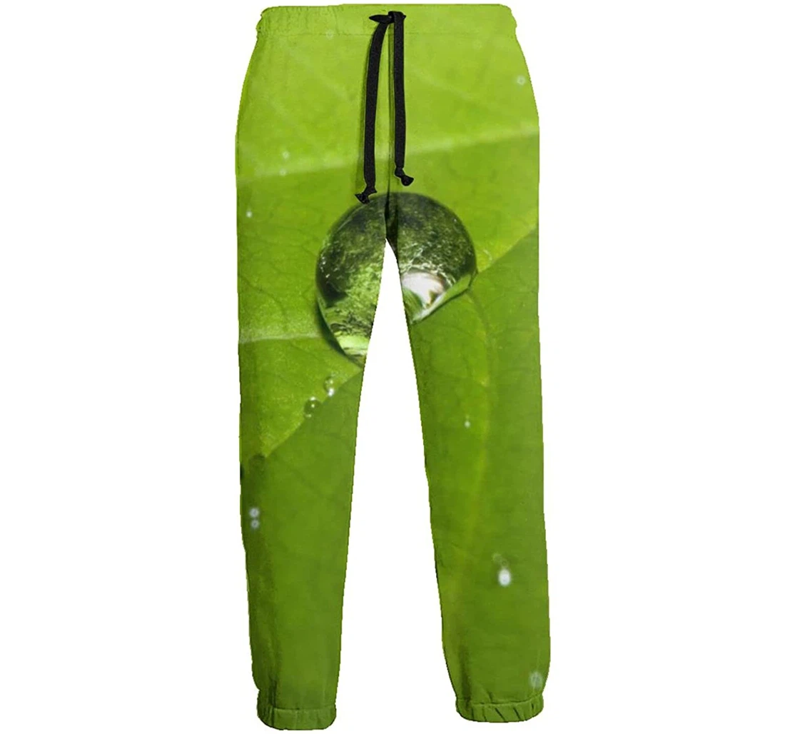 Water Drops On Green Leaves Funny Sweatpants, Joggers Pants With Drawstring For Men, Women