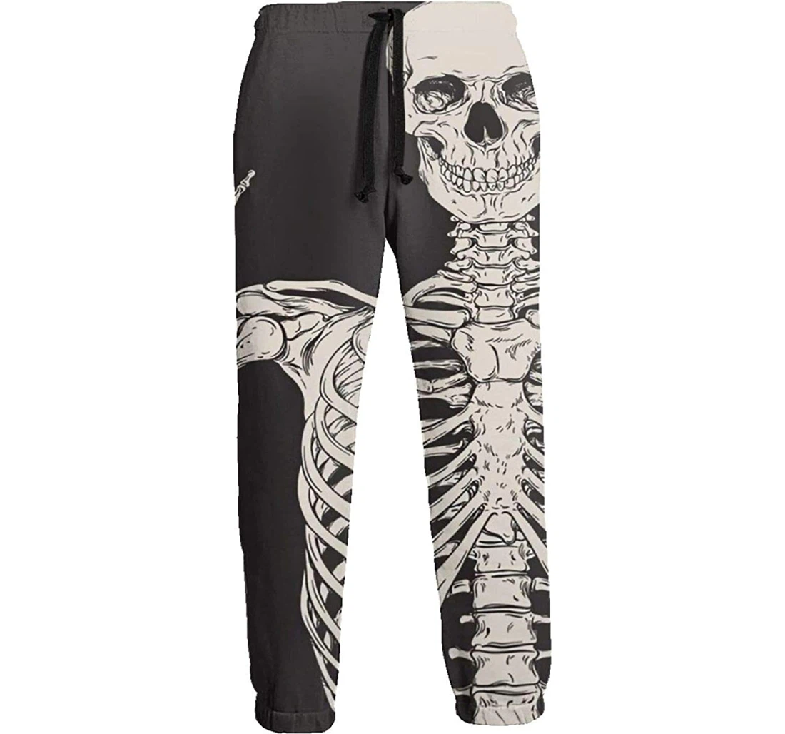 Personalized Human Skeleton Graphic Sweatpants, Joggers Pants With Drawstring For Men, Women