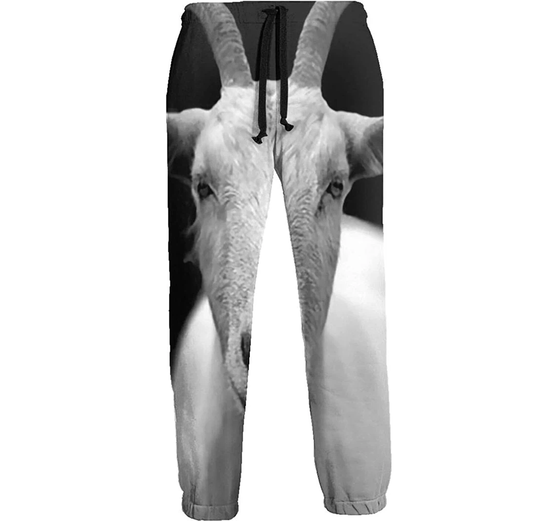 Personalized Gray Scale Photo Of Goat Sweat Hip Hop Garment Spring Sweatpants, Joggers Pants With Drawstring For Men, Women