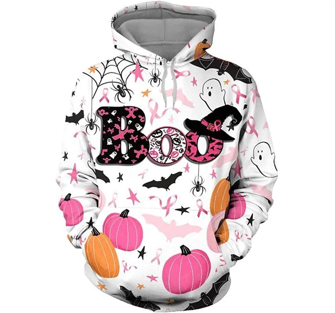 Happy Halloween Breast Cancer Awareness Boo - 3D Printed Pullover Hoodie