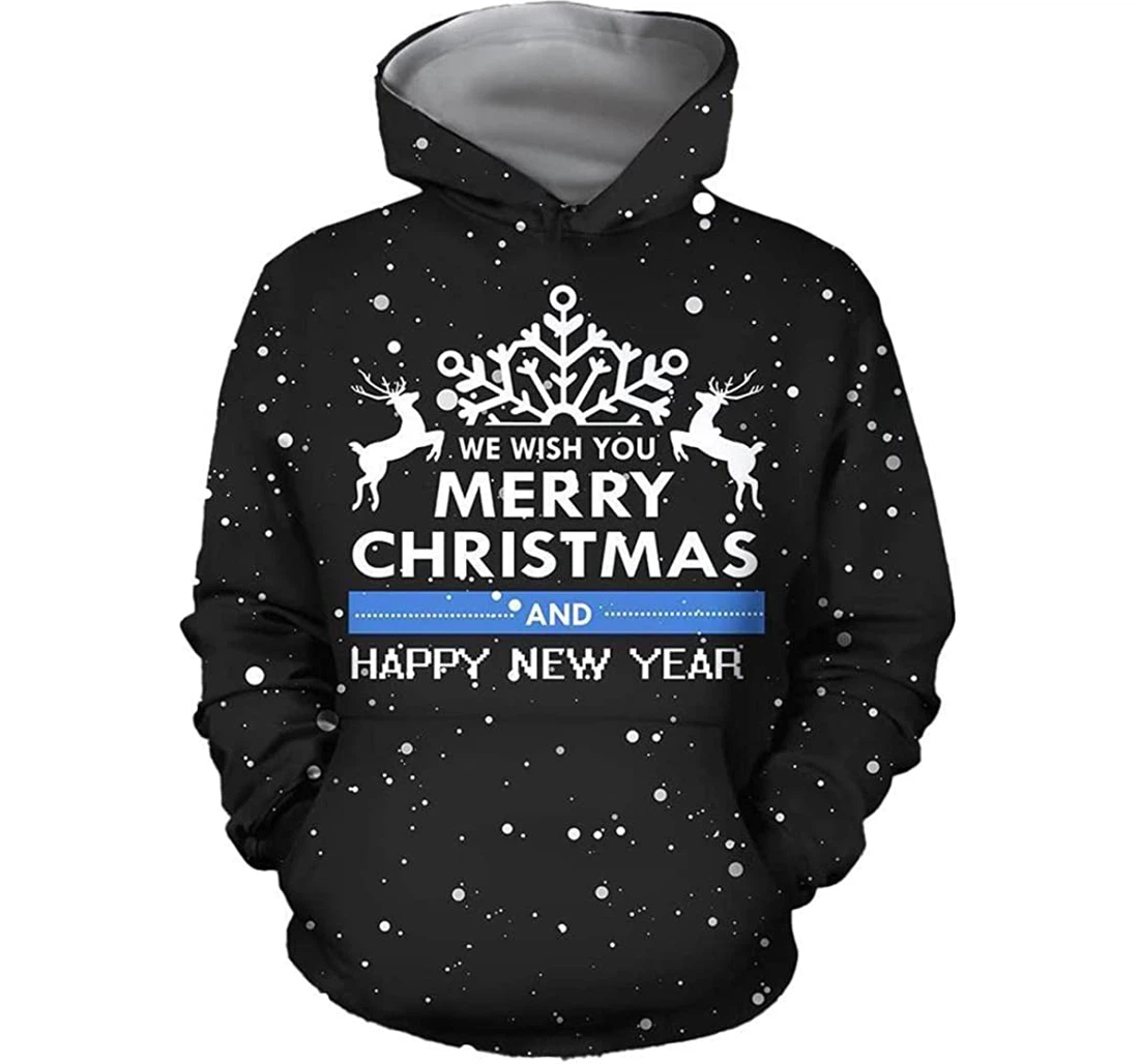 Deer Christmas We Wish You Merry Christmas Happy New Year Pefect - 3D Printed Pullover Hoodie