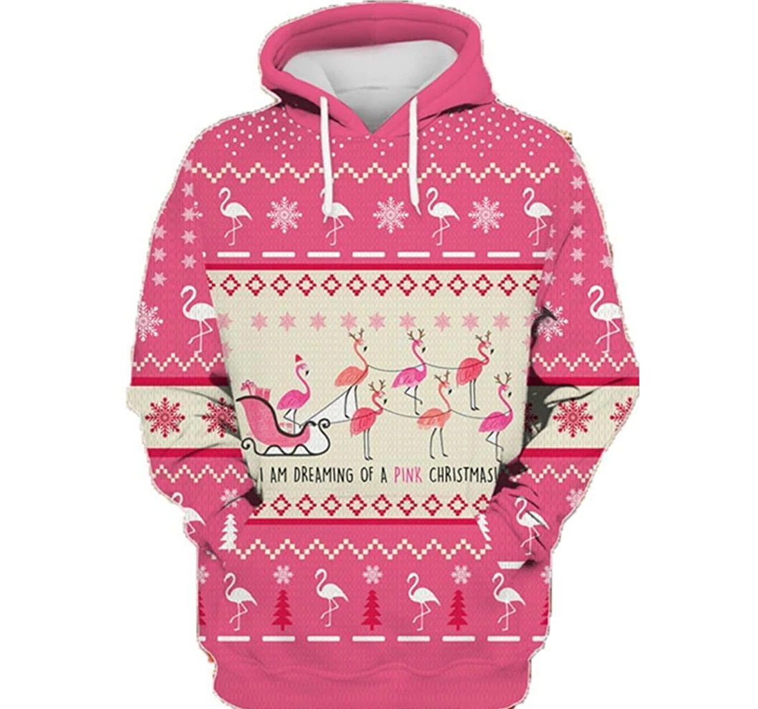 I'm Dreaming Of A Pink Christmas Flamingo Pefect - 3D Printed Pullover Hoodie