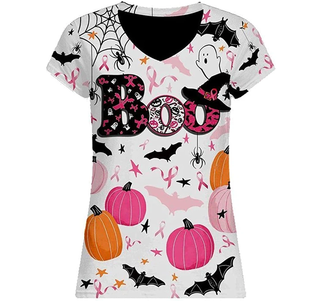 Breast Cancer Awareness Boo Halloween Boo Pumpkins - 3D Printed T-shirt