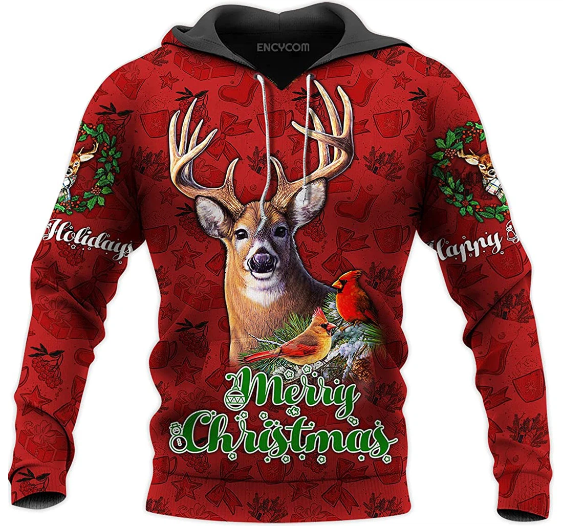 Love Deer Merry Christmas Pattern Deer Hunting Up - 3D Printed Pullover Hoodie