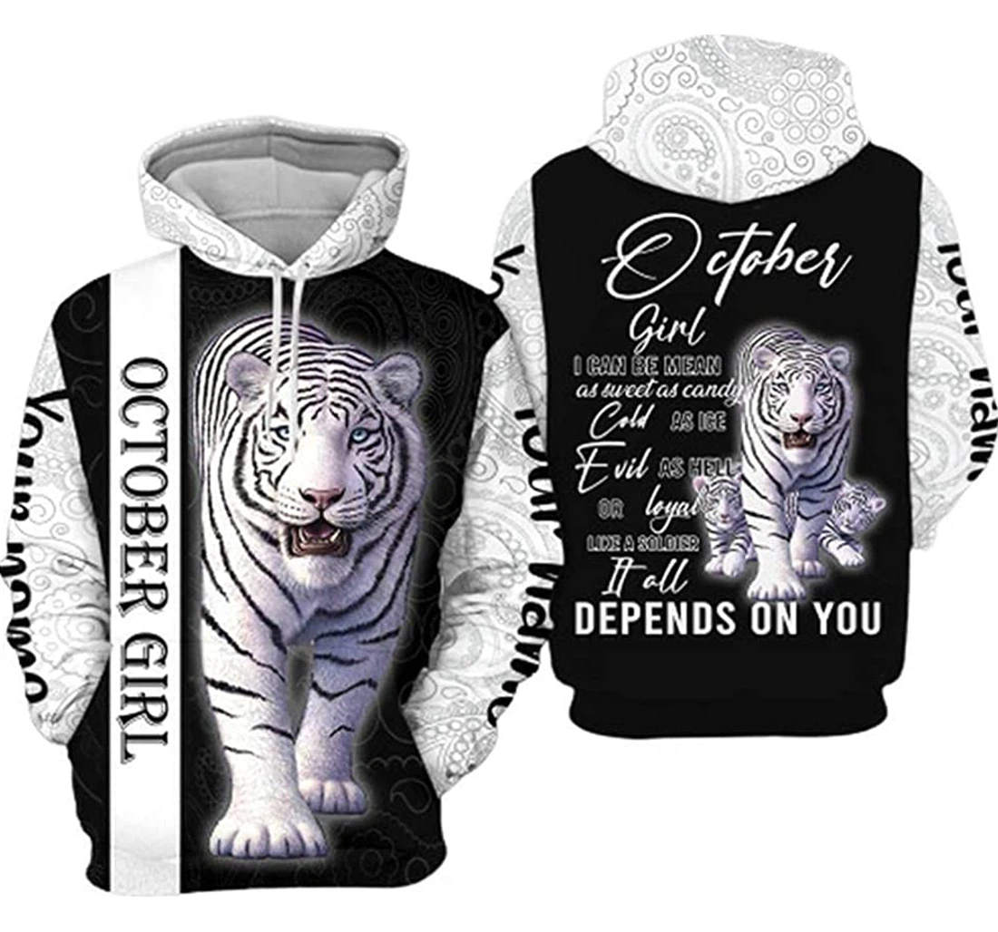 Personalized Tiger October Girl I Can Be Mean As Sweet As Candy October Birthday - 3D Printed Pullover Hoodie