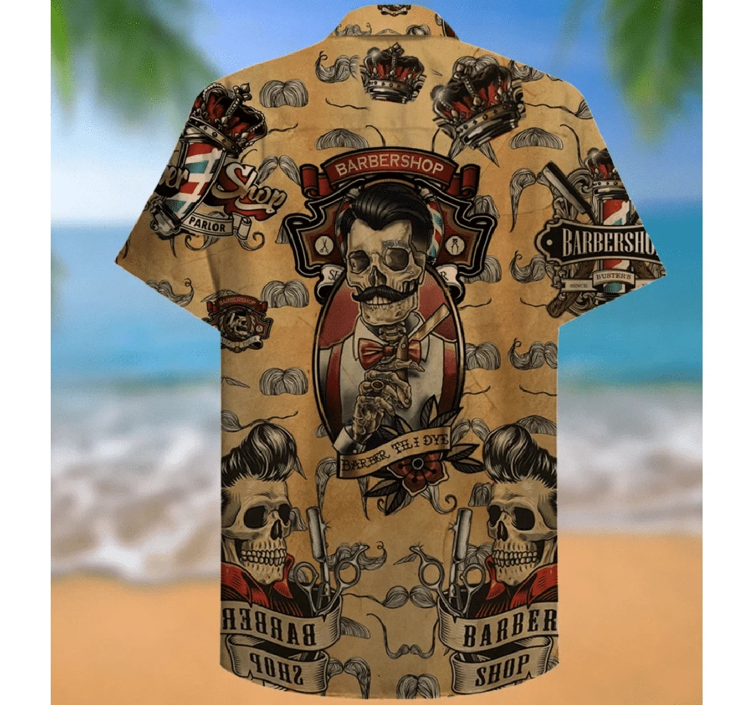 Personalized Barber Shop Skull Shirts N Hawaiian Shirt, Button Up Aloha Shirt For Men, Women
