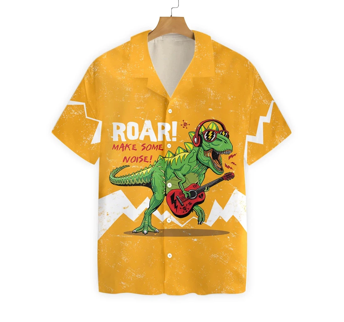 Personalized Dinosaur T-rex Roar Make Some Noise T-rex Hawaiian Shirt, Button Up Aloha Shirt For Men, Women