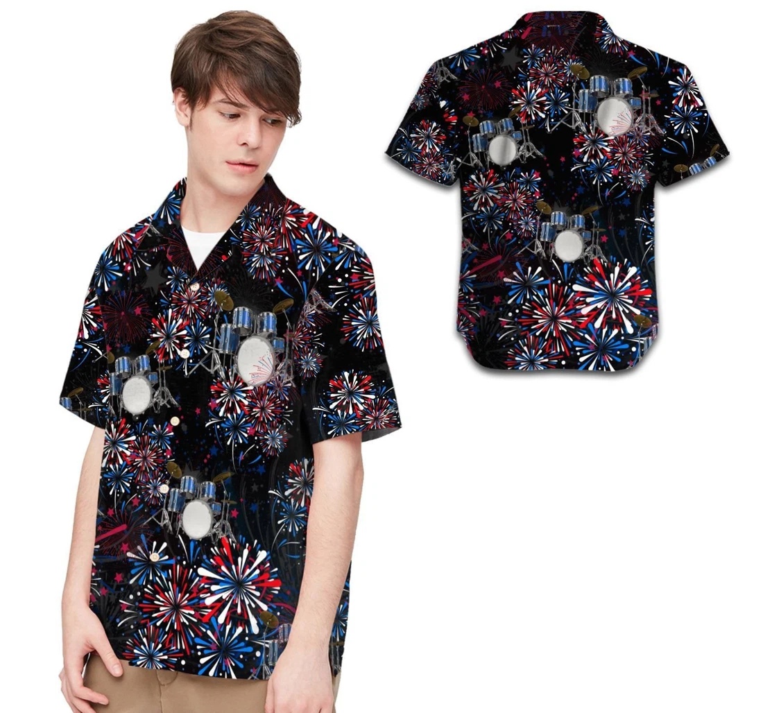 Personalized Drums American Independence Day 4th Of July Fireworks Hawaiian Shirt, Button Up Aloha Shirt For Men, Women