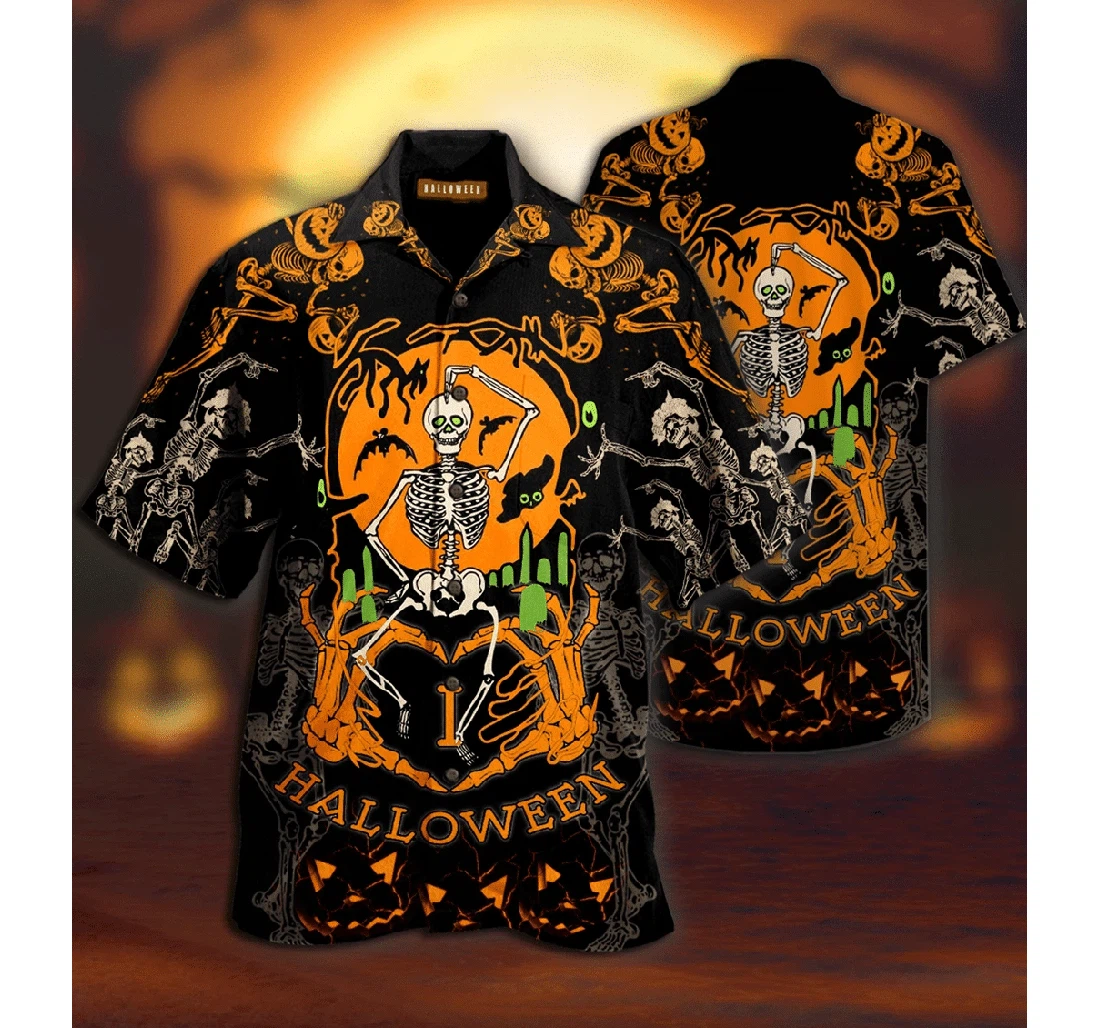 Personalized Shop From Unique Shirts Dancing Skeleton Halloween Hawaiian Shirt, Button Up Aloha Shirt For Men, Women