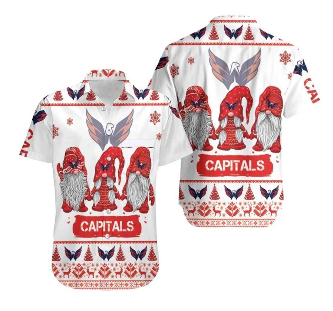 Personalized Christmas Gnomes Washington Capitals Ugly Sweatshirt Christmas Hawaiian Shirt, Button Up Aloha Shirt For Men, Women