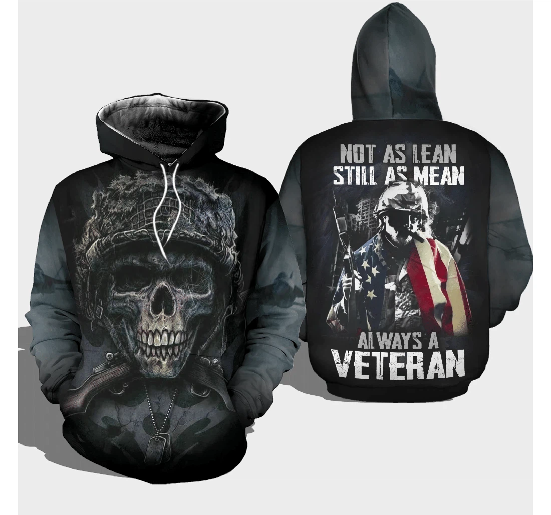 Veteran Not As Lean Still As Mean Always Veteran Skull - 3D Printed Pullover Hoodie