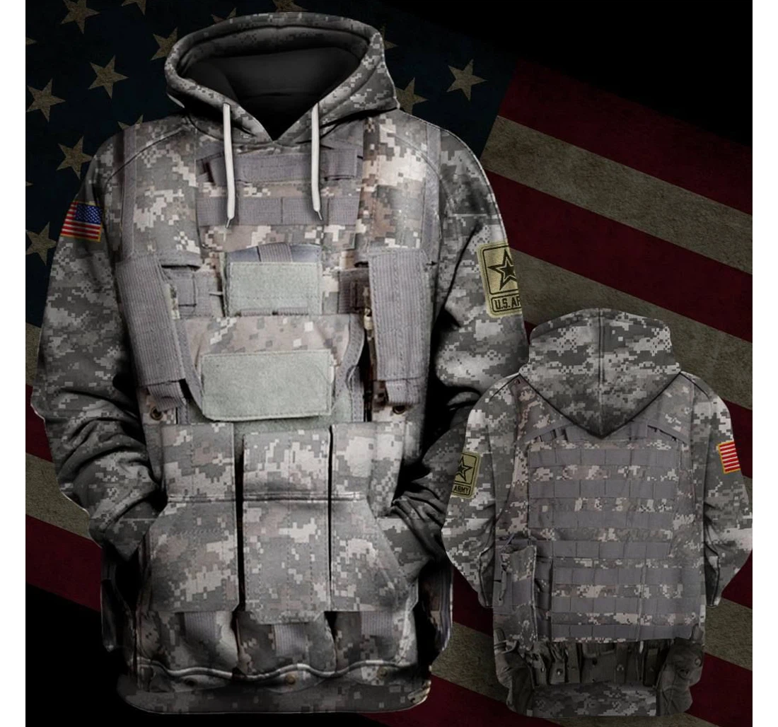 Veteran U.s Army American Flag On The Left - 3D Printed Pullover Hoodie