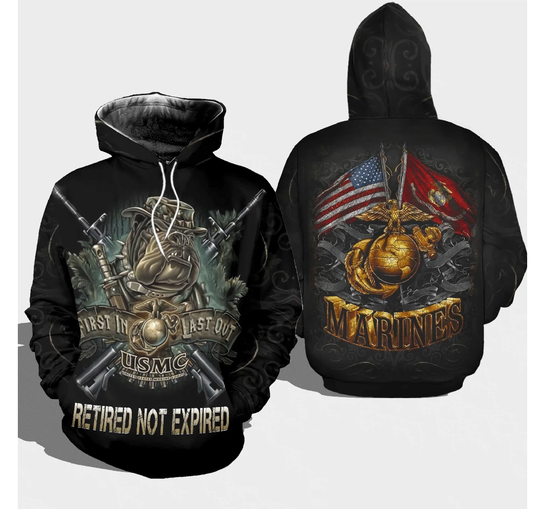 Veteran Marines First In Last Out Retired Not Expired - 3D Printed Pullover Hoodie