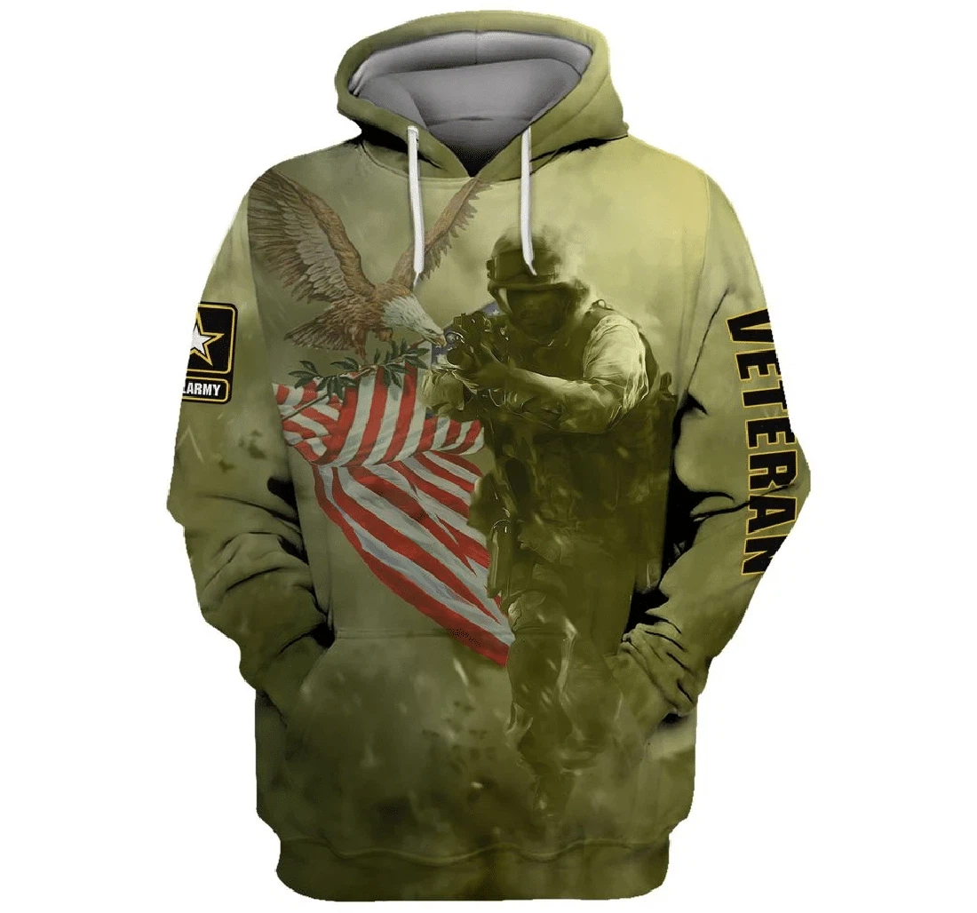 Veteran Us Army Veteran Soldier Hold Flag Eagle - 3D Printed Pullover Hoodie