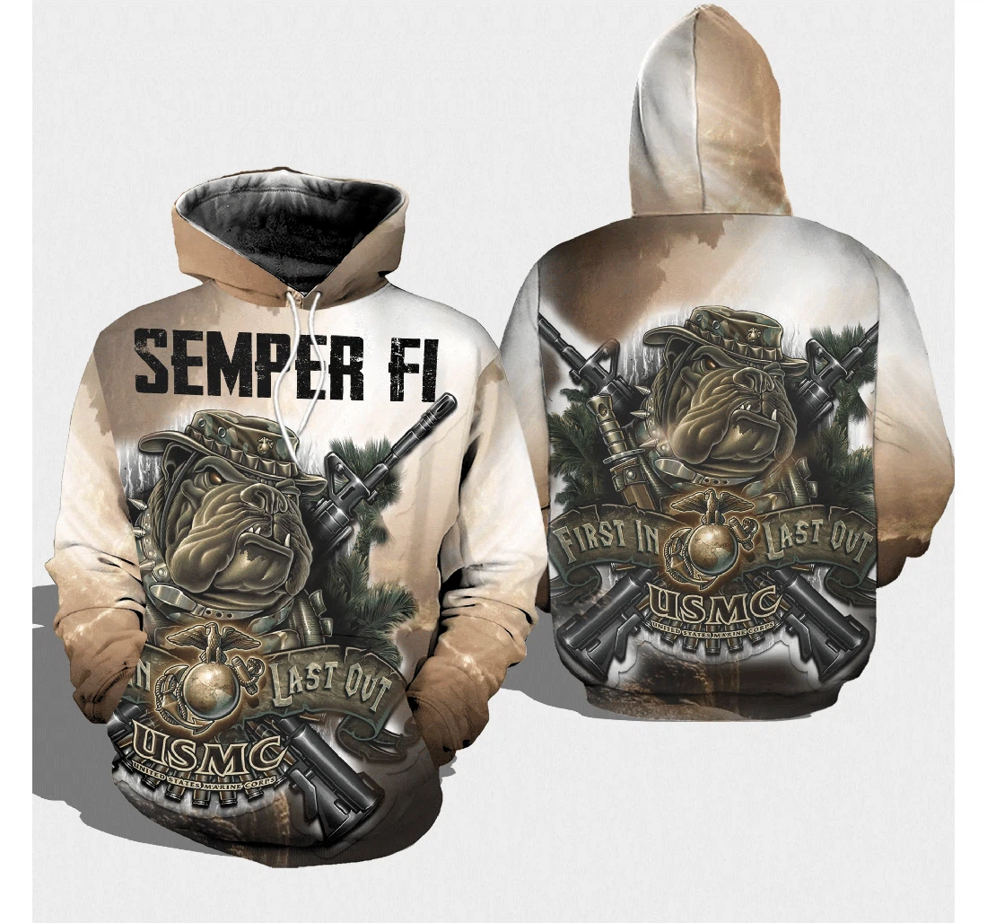 Veteran Semper Fi Usmc First In Last Out Marine Corps - 3D Printed Pullover Hoodie