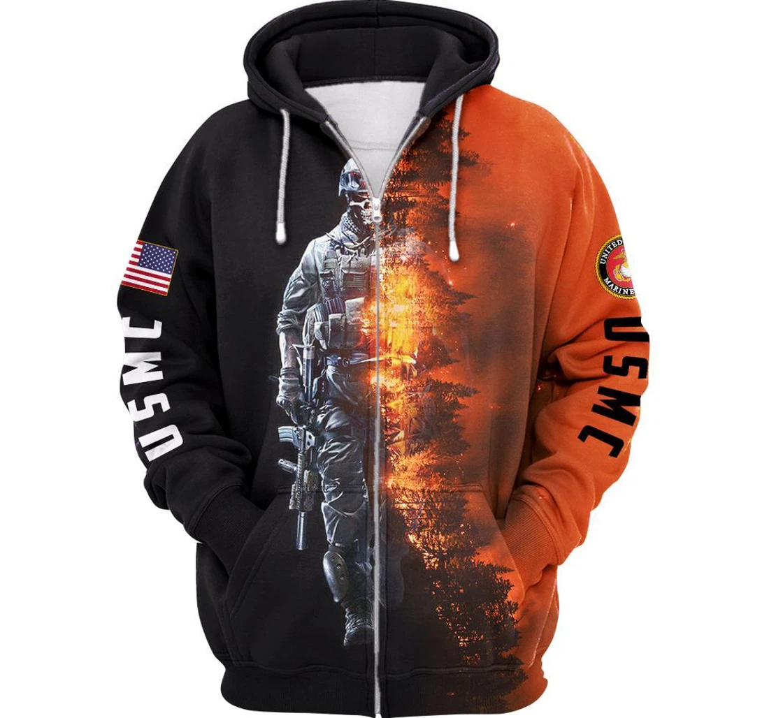 Veteran Usmc Marine Corps Skeleton Soldier - 3D Printed Pullover Hoodie