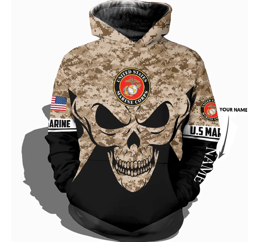 Us Marine Personalized Skull - 3D Printed Pullover Hoodie