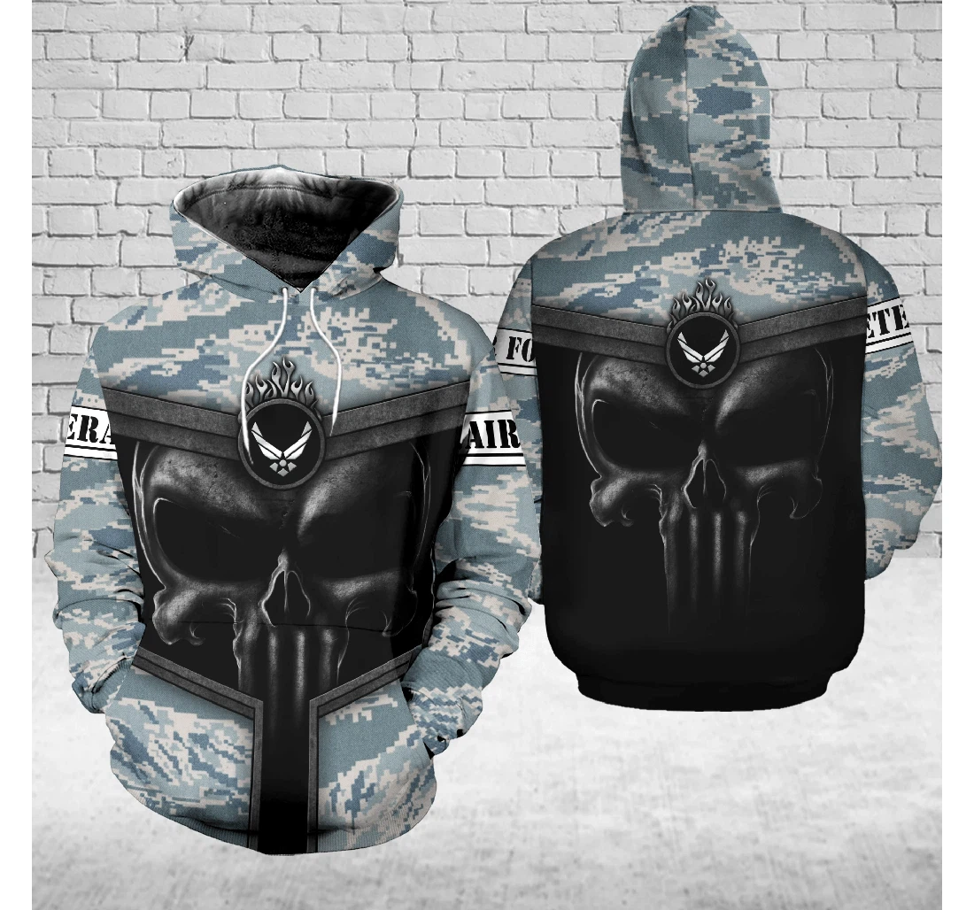 Veteran Skull Air Force Camouflage Gift Air Force Us Air Force - 3D Printed Pullover Hoodie