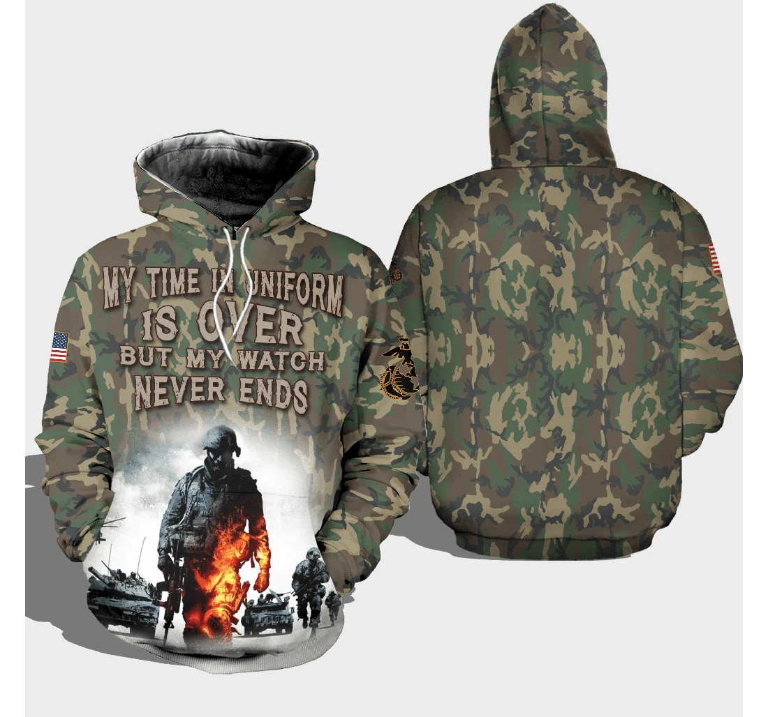 Veteran But My Watch Never End Soldier Camouflage - 3D Printed Pullover Hoodie