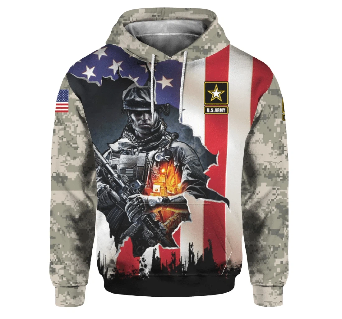 Veteran American Military Us Army Soldier American Flag - 3D Printed Pullover Hoodie