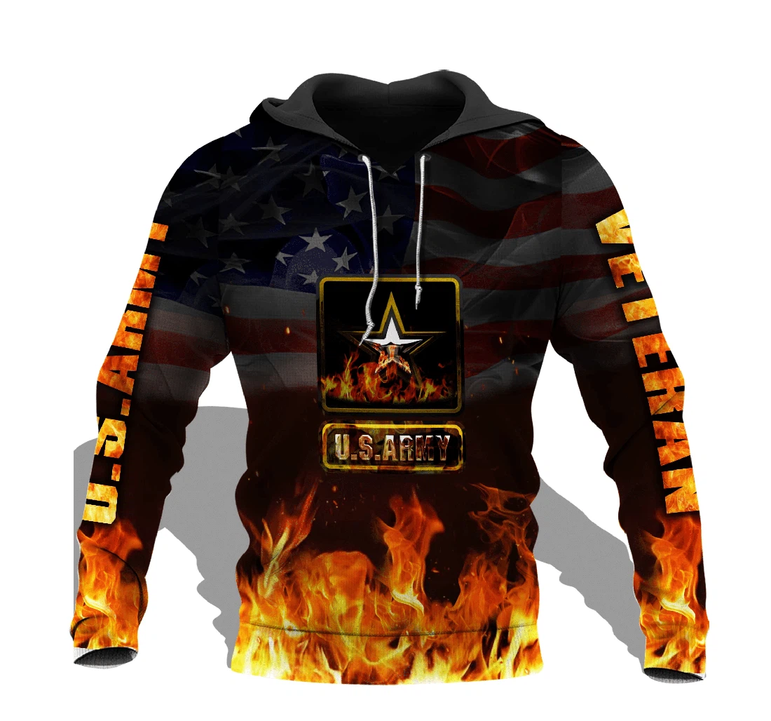 Veteran Military Us Army Veteran Fire Flag - 3D Printed Pullover Hoodie