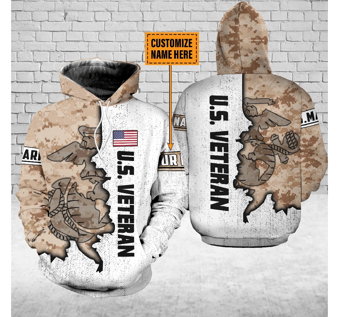 Us Veteran Marine Camouflage Gift Marine Us Marine - 3D Printed Pullover Hoodie