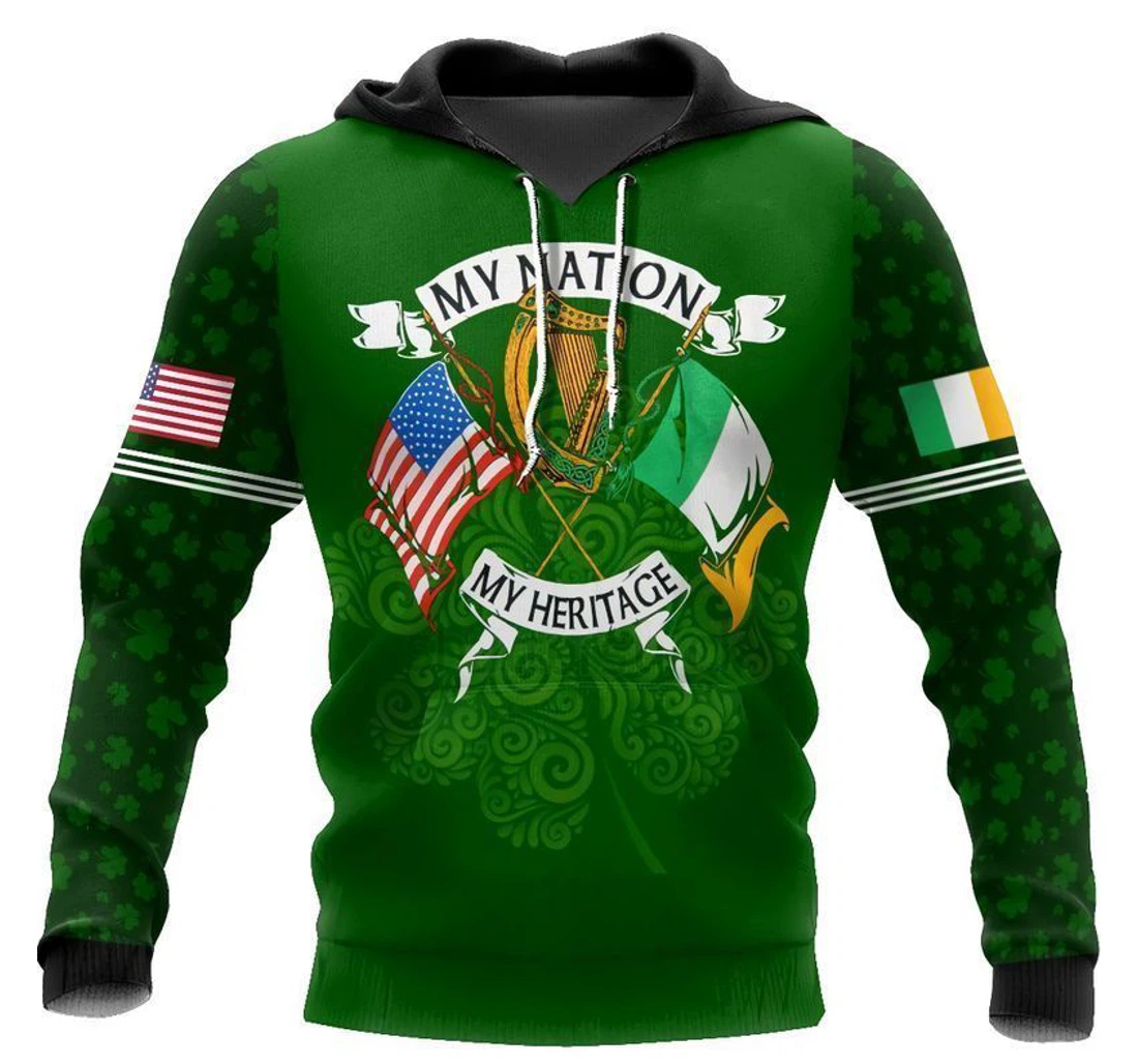 St Patrick Day Irish My Nation My Heritage Flag - 3D Printed Pullover Hoodie