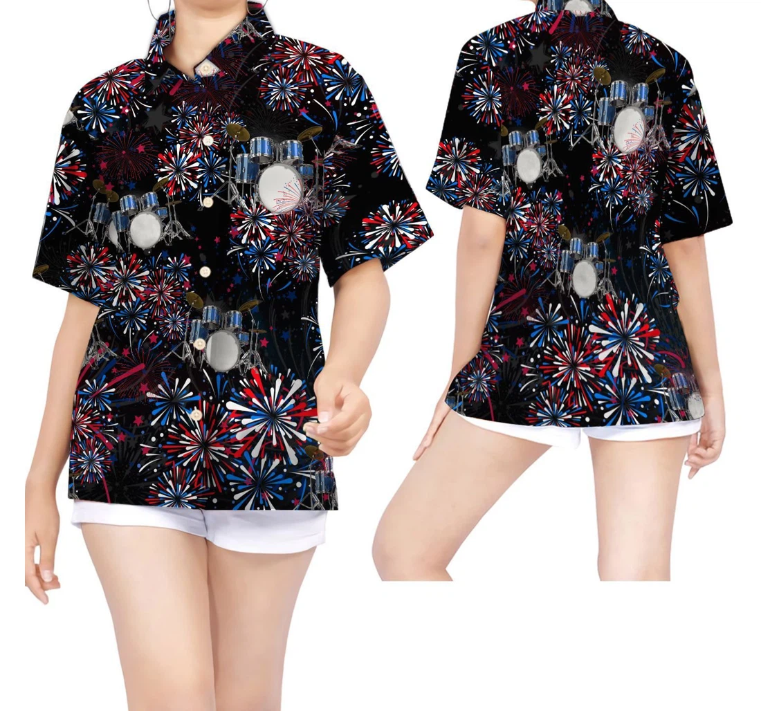 Personalized Drums American Independence Day 4th Of July Fireworks Hawaiian Shirt, Button Up Aloha Shirt For Men, Women