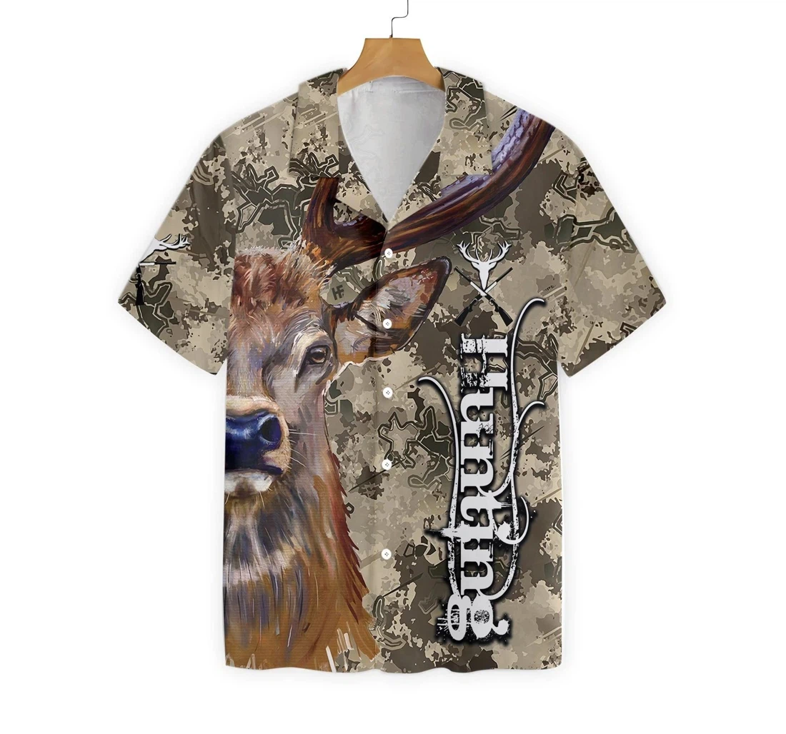 Personalized Hunting Deer T-shirt Deer And Camo Hunting Hawaiian Shirt, Button Up Aloha Shirt For Men, Women