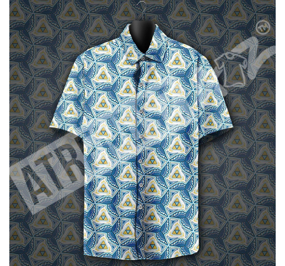 Legend Of Zelda Triforce Pattern Blue Hawaiian Shirt, Button Up Aloha Shirt For Men, Women