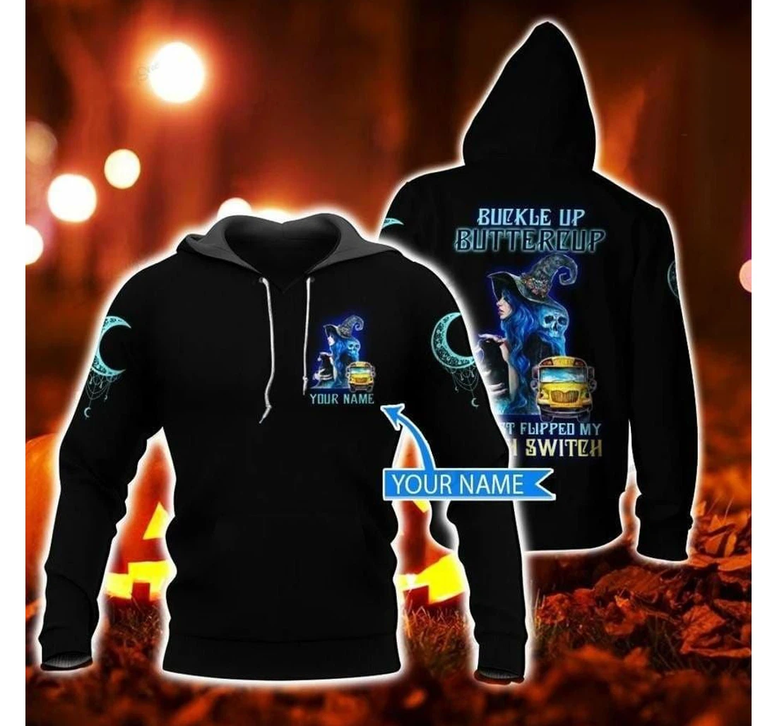 School Bus Witch Halloween Custom Name - 3D Printed Pullover Hoodie