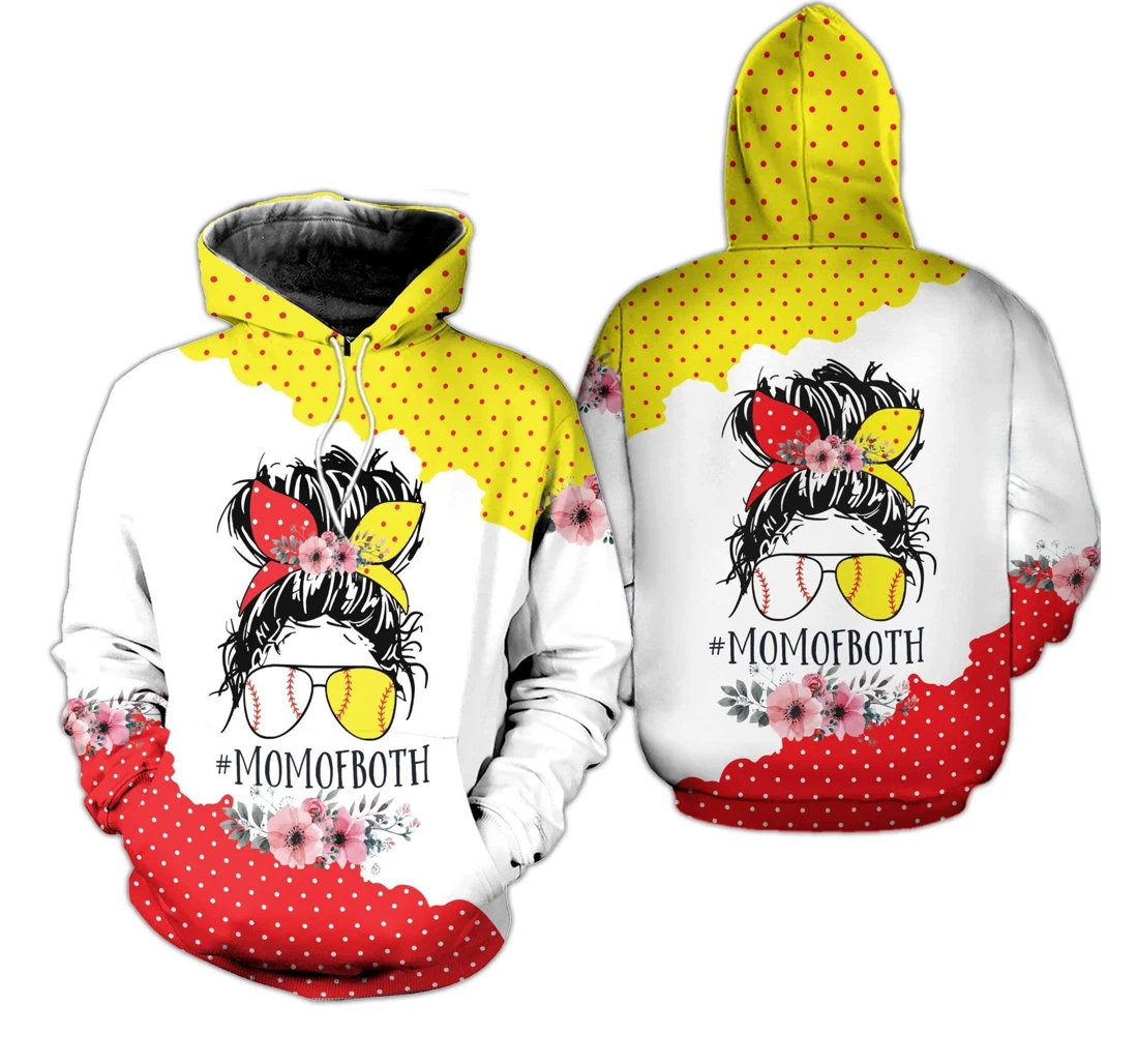 Personalized Gift Mother Mother Day Gift Momofboth Baseball Softball Mom Messy Bun Kv - 3D Printed Pullover Hoodie