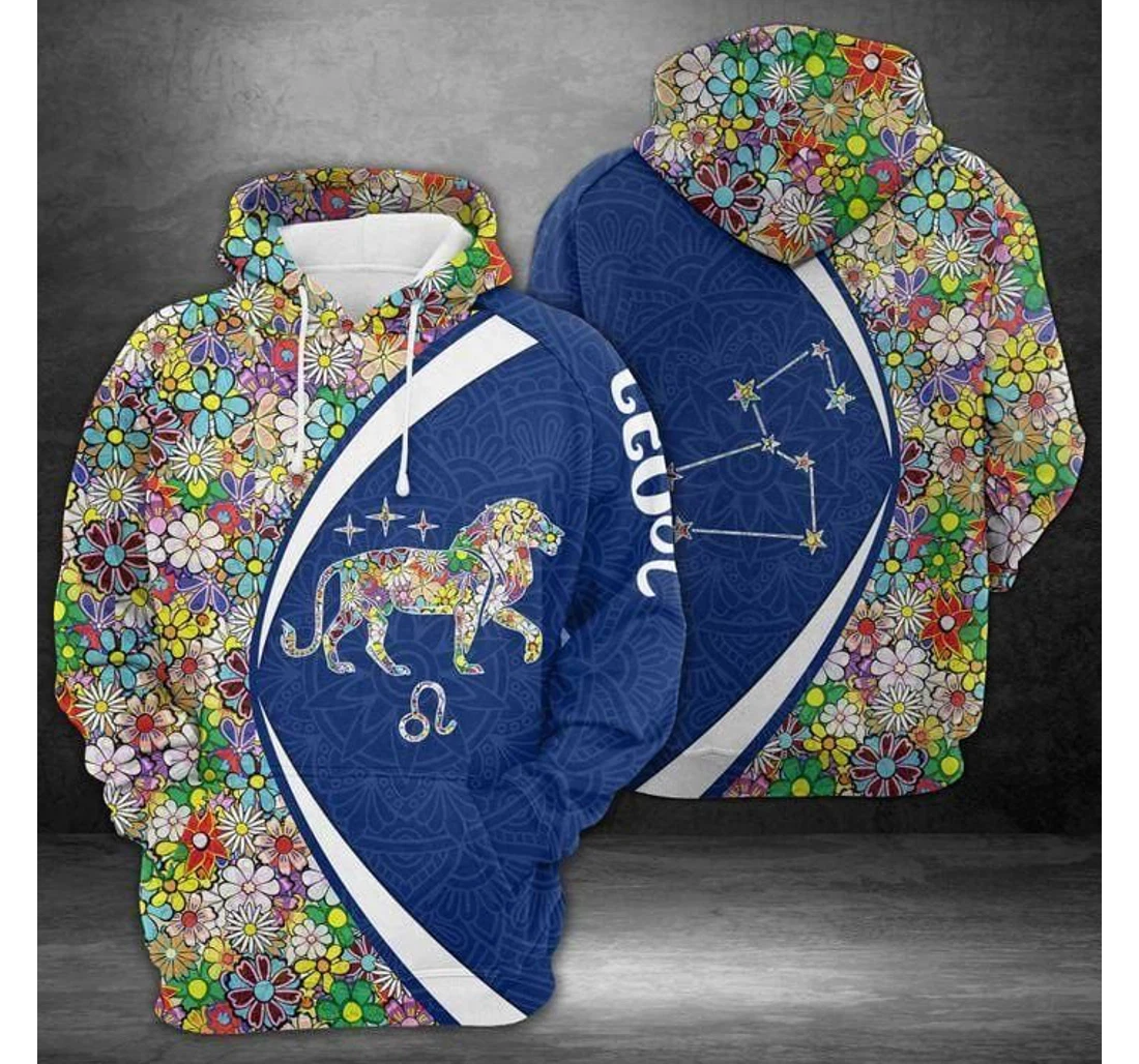 Leo Horoscope Flower Pattern Birthday L - 3D Printed Pullover Hoodie