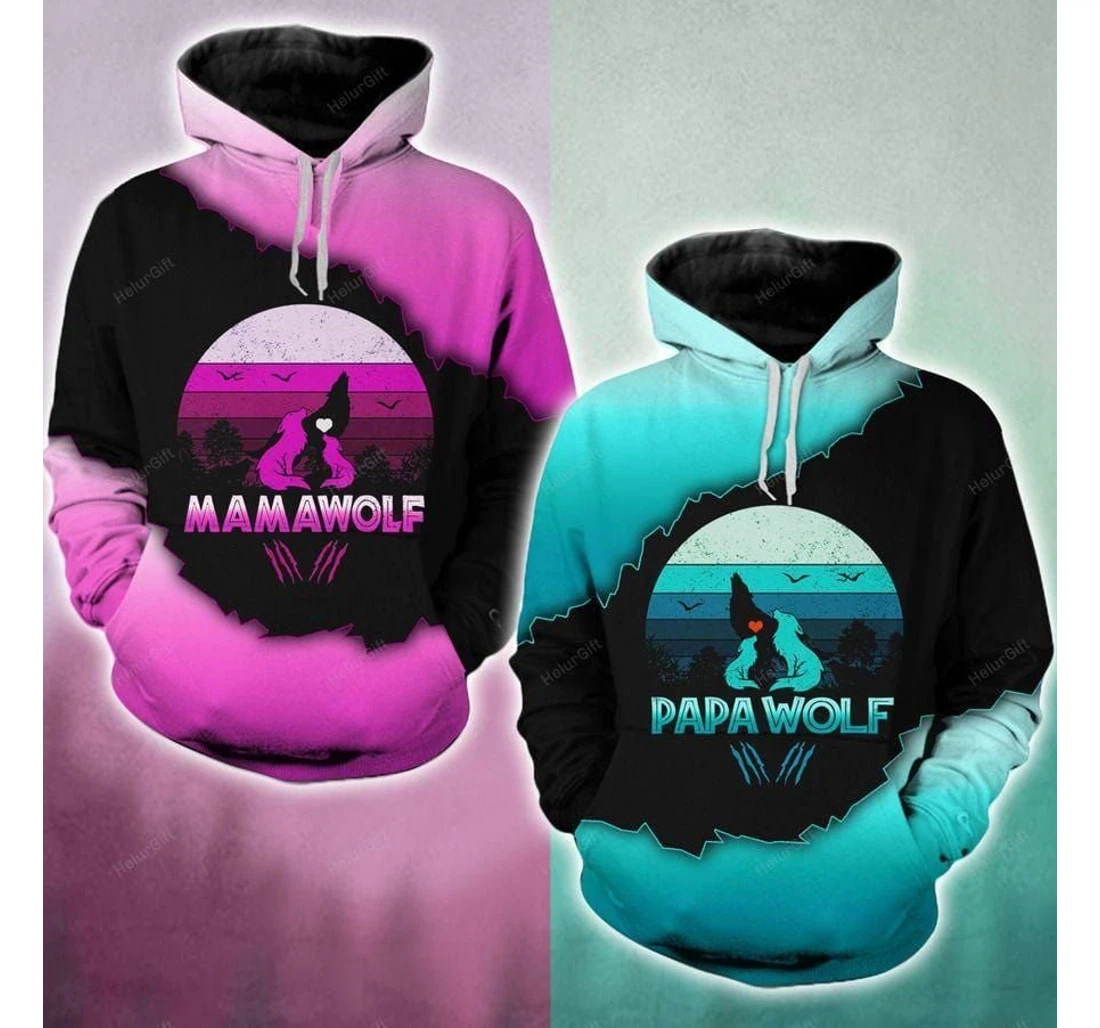 Gift Mother Mama Wolf Papa Wolf Couple - 3D Printed Pullover Hoodie